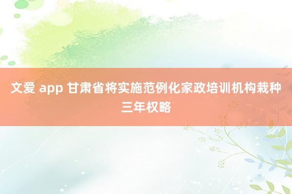 文爱 app 甘肃省将实施范例化家政培训机构栽种三年权略