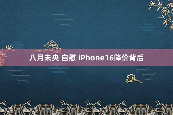 八月未央 自慰 iPhone16降价背后