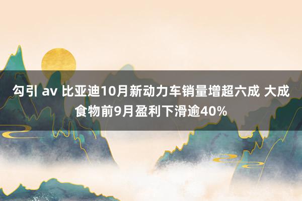 勾引 av 比亚迪10月新动力车销量增超六成 大成食物前9月盈利下滑逾40%