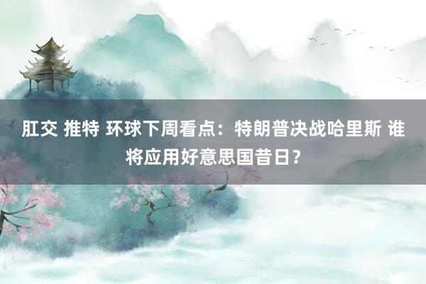 肛交 推特 环球下周看点：特朗普决战哈里斯 谁将应用好意思国昔日？