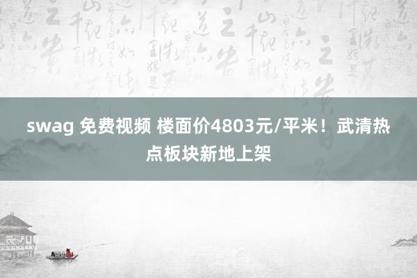 swag 免费视频 楼面价4803元/平米！武清热点板块新地上架