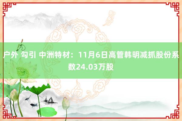 户外 勾引 中洲特材：11月6日高管韩明减抓股份系数24.03万股