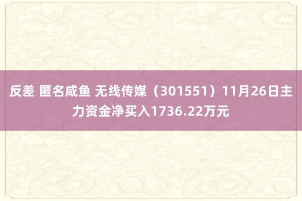 反差 匿名咸鱼 无线传媒（301551）11月26日主力资金净买入1736.22万元