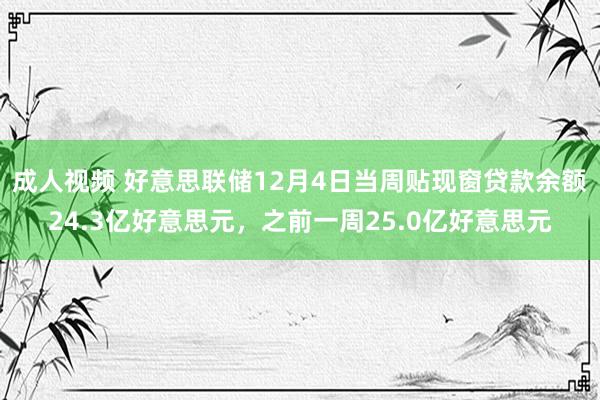 成人视频 好意思联储12月4日当周贴现窗贷款余额24.3亿好意思元，之前一周25.0亿好意思元