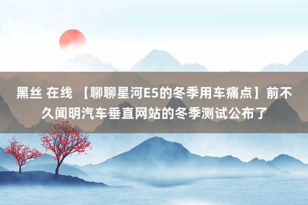 黑丝 在线 【聊聊星河E5的冬季用车痛点】前不久闻明汽车垂直网站的冬季测试公布了