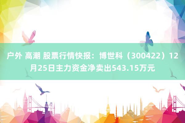 户外 高潮 股票行情快报：博世科（300422）12月25日主力资金净卖出543.15万元